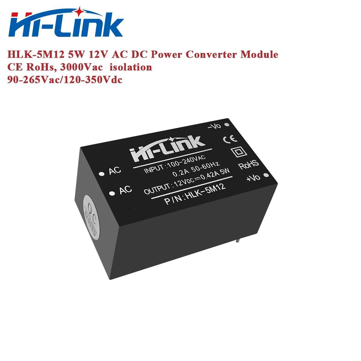 

Free Shipping 25pcs/Lot AC DC 5W 12V Single Output 100-240Vac HLK-5M12 Switching Power Supply Module