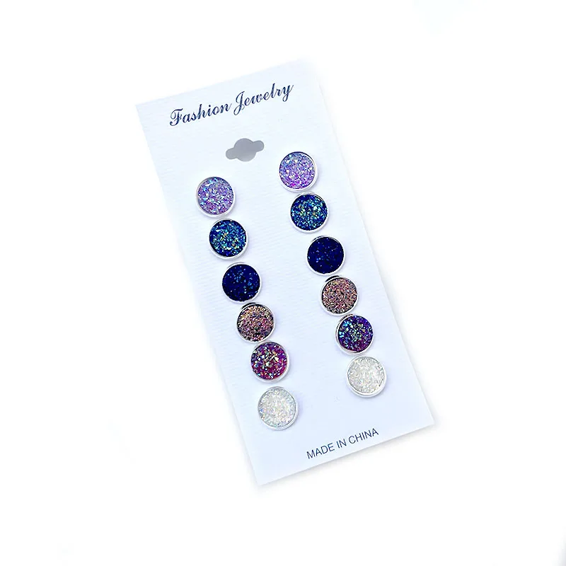 6 pares de pendientes redondos de moda moderna para mujer, aretes brillantes con diamantes de imitación, lindos conjuntos de pendientes de