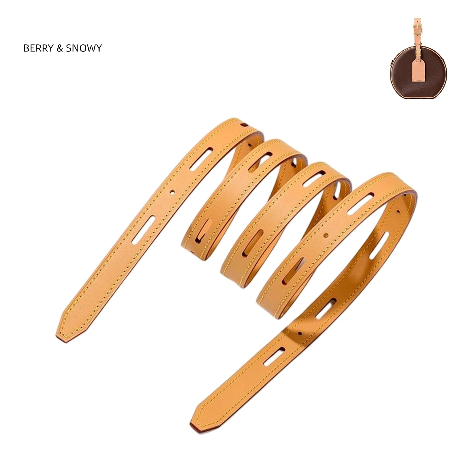 

BERRY&SNOWY Genuine Vachetta Leather Strap Set Replacement for Petite Boite Chapeau Bag Custom Wide Handle Shoulder Straps
