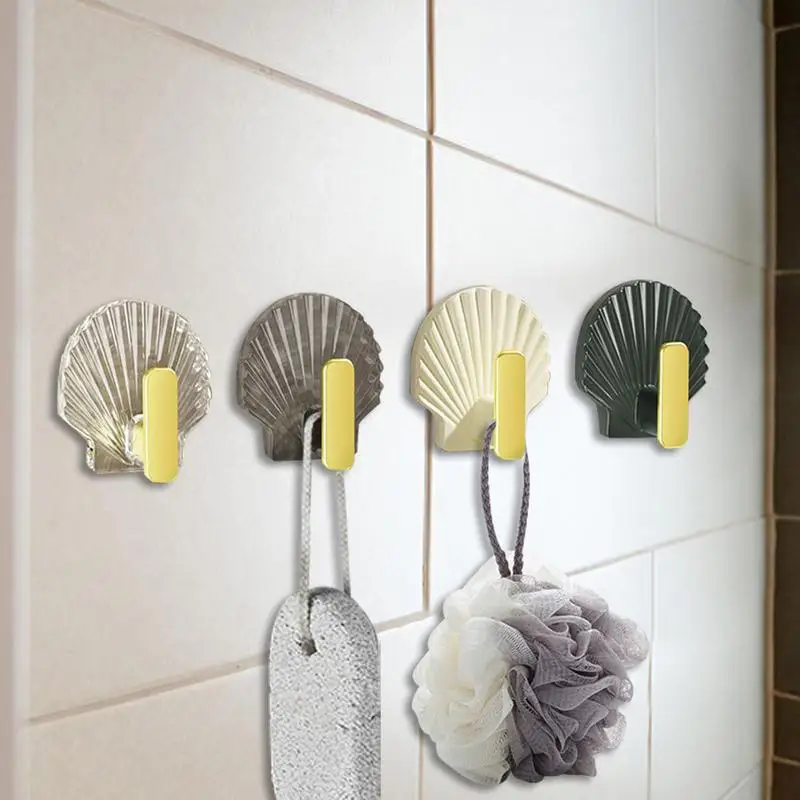 Criativo Shell Shape Wall Hanging Hook, Sem Soco, Adesivo Forte, Gancho Pegajoso Sem Costura, Cozinha e Banheiro