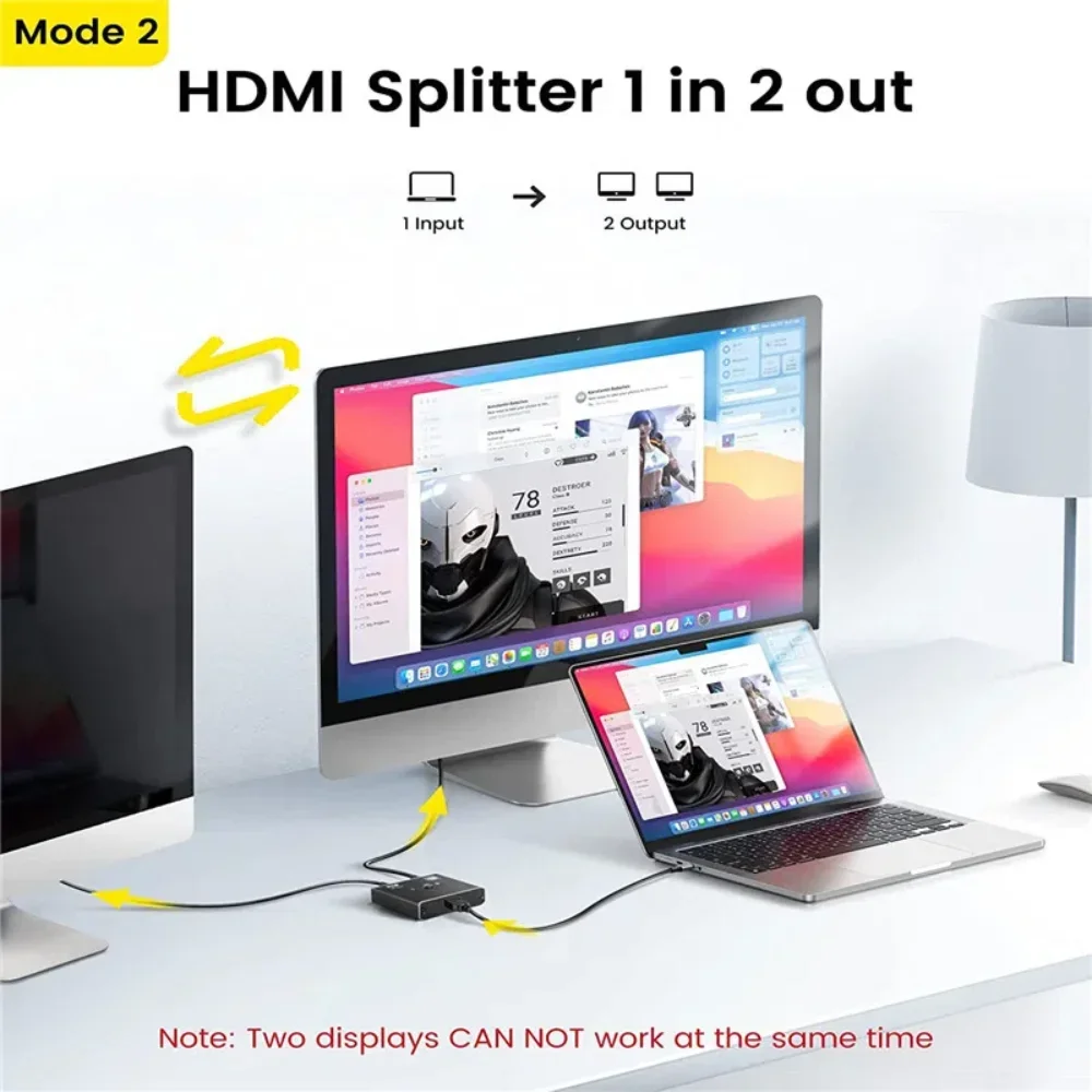 8K 60 هرتز HDMI متوافق مع التبديل الفاصل ثنائي الاتجاه 4K 60 هرتز HDMI الجلاد 1x2/2x1 للكمبيوتر المحمول Xbox PS3/4 لمراقبة العارض