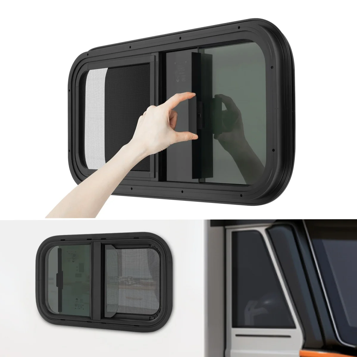 600X 300mm Caravan Window Horizontal Vertical Sliding Window With Integrated Flying Grille For Camper Construction Vehicles RVs
