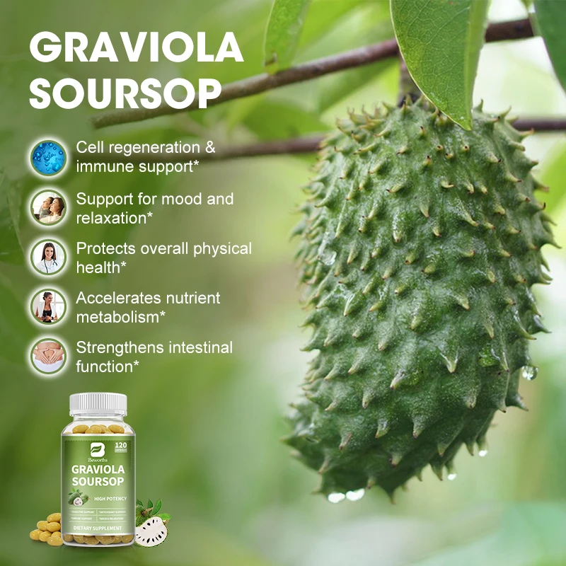 BEWORTHS Soursop Graviola Capsules Kelp Extract for Cell Immune Metabolism, Digestion Health NO Stress Good Mood