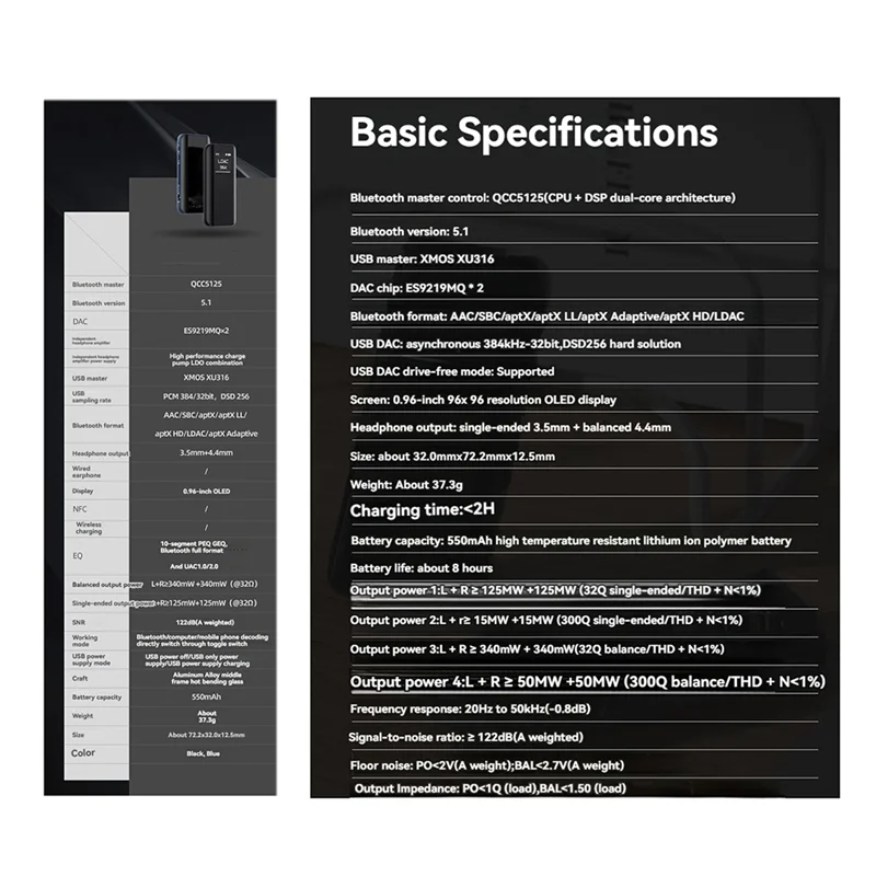 -A89Z BTR15 Bluetooth 5.1 Receiver USB AMP Hi-Res Headphone Amplifier 2X ES9219MQ DSD256 LDAC/Aptx 3.5/4.4Mm Output