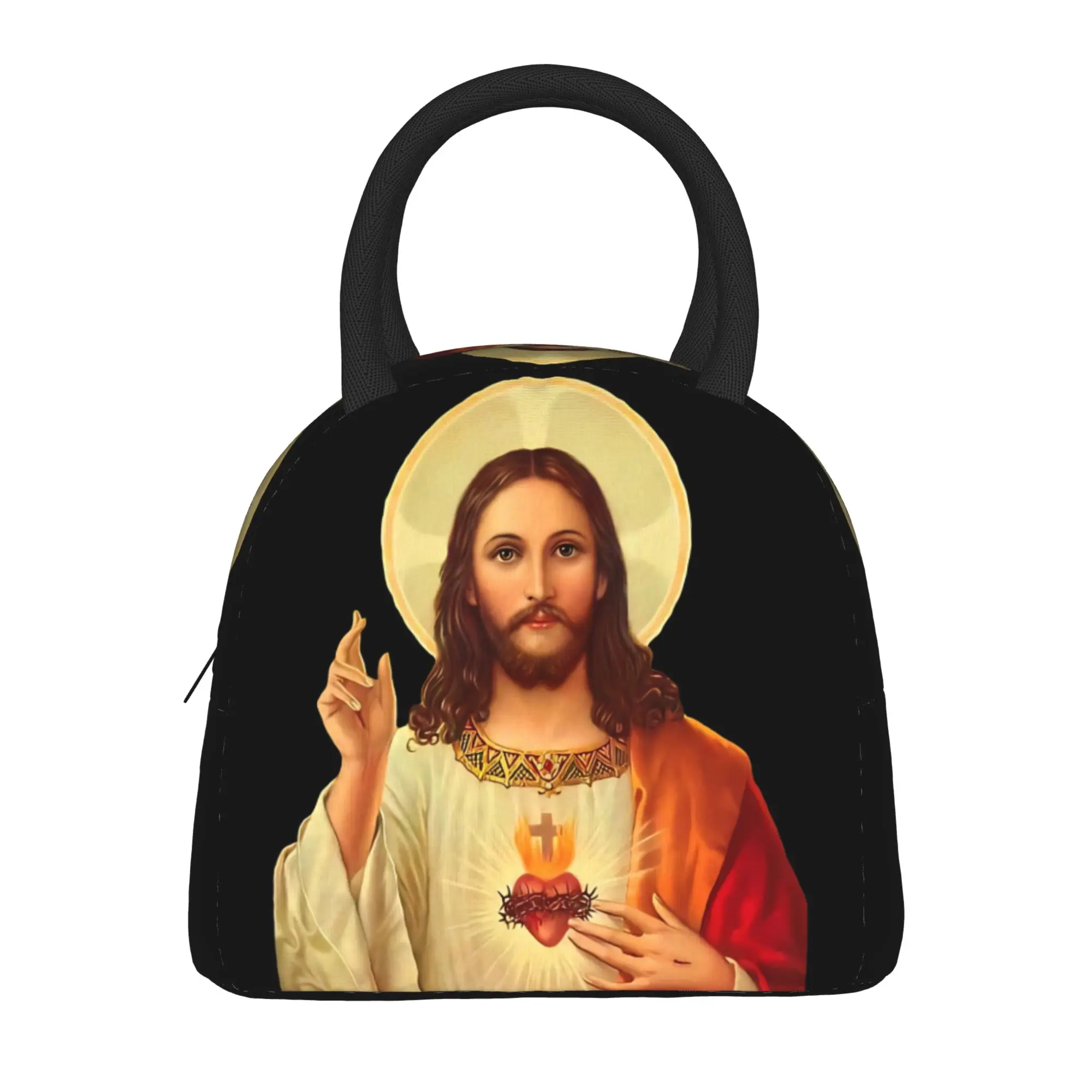 Sacred Heart of Jesus  Lunch Bag  Aesthetic Lunch Box For Adult School Portable Zipper Cooler Bag Oxford Graphic Tote Food Bags