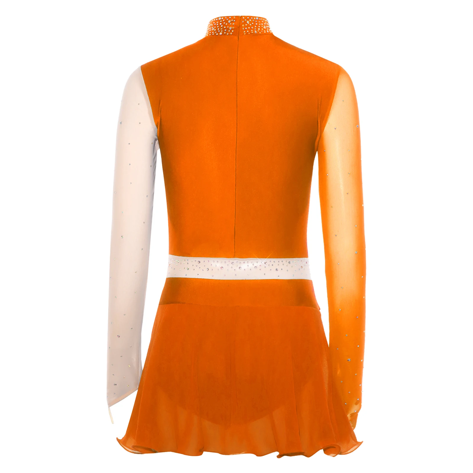 Vestido de baile de patinaje sobre hielo para mujer, apliques bordados, diamantes de imitación brillantes, manga larga, leotardo de gimnasia y Ballet, Ropa de baile tutú