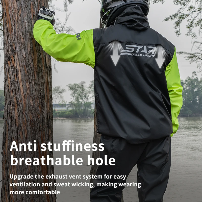 SFK Black Motorcycle Rider Raincoat Rainpants Split 2Pcs/set Riding Equipment Upgrade Rainproof Night Reflective Logo Rainy Suit
