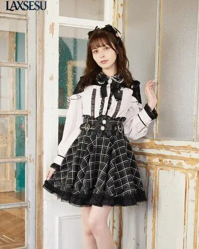 Japanese Summer Lolita Mass-produced Sweet Ribbon Bow with Diamond Studded Pearl Buckle Heart-shaped Waist Slimming Half Skirt