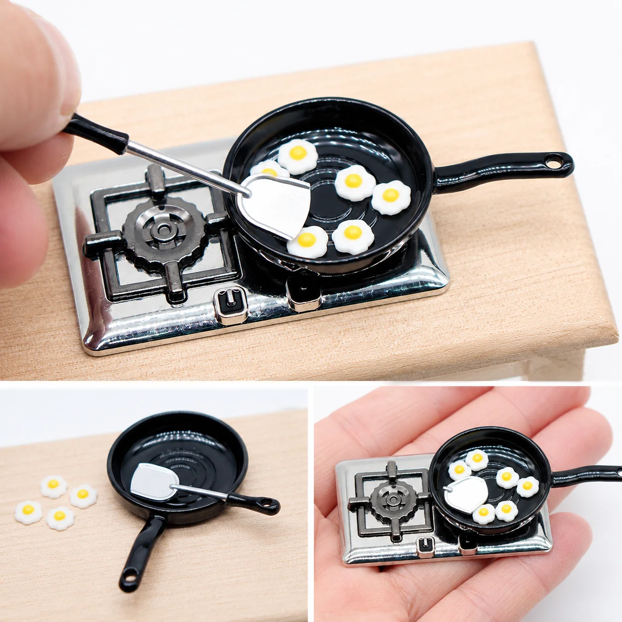 Mini Kitchenware Spatula Eggs Pan Egg Fryer 1Set Miniature Model Kitchen Utensils Dollhouse Home Decor Toys Miniatures Gifts