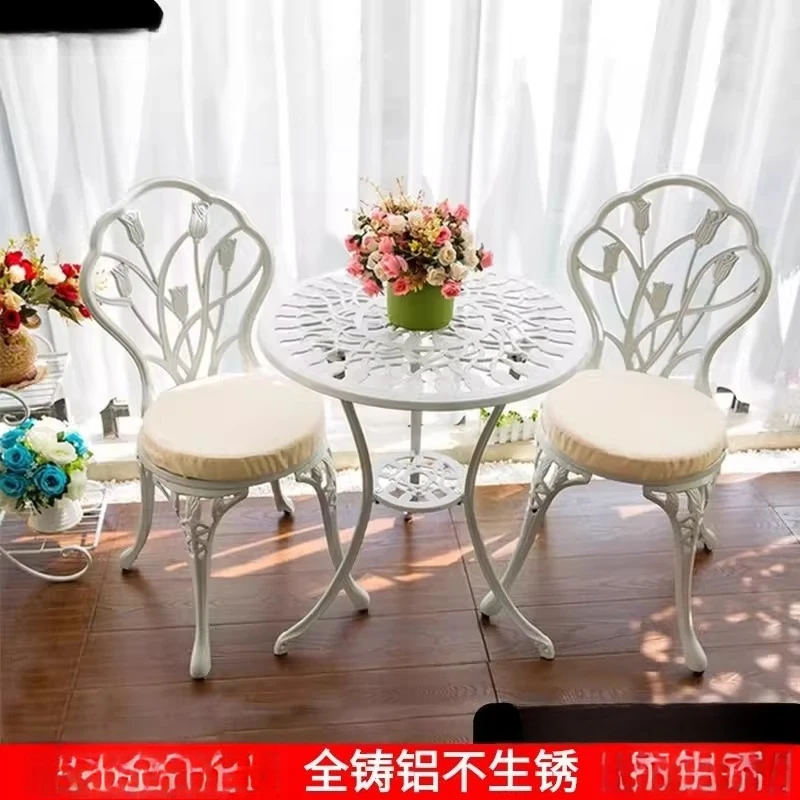 

Balcony table and chair set Garden wrought iron table and chair ins style Internet celebrity three-piece set Simple
