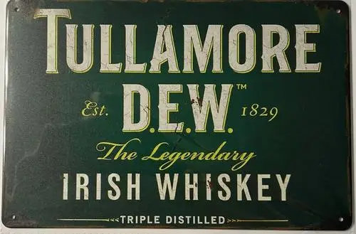 Letrero Metálico Vintage de Whisky Irlandés Tullamore Dew; Decoración de Pared