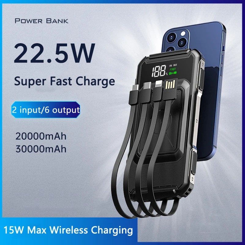 

30000mAh Power Bank 15W Fast Wireless Charger for iPhone 14 13 pro Portable Powerbank with Cable 22.5W Fast Charging for Huawei