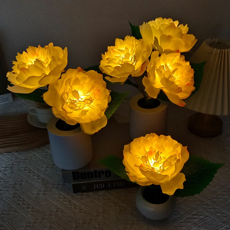 Rechargeable LED peony flower night light indoor simulation rose bouquet atmosphere light bedside warm night light