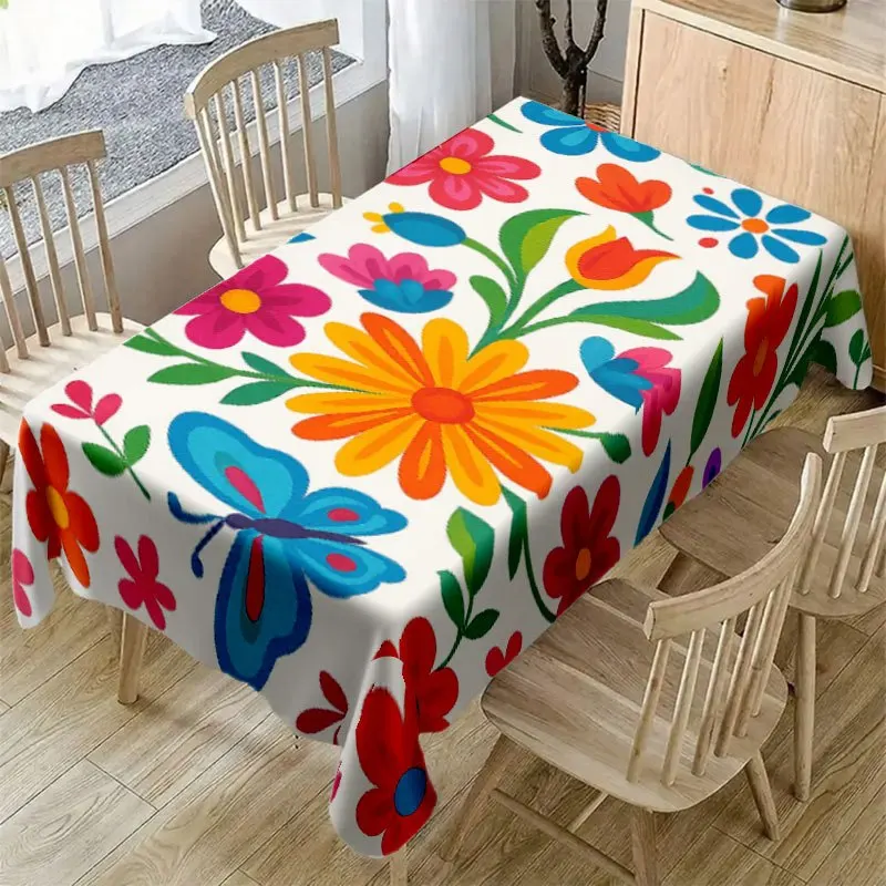A Soft, Stylish, And Visually Appealing Tablecloth with a Colorful Floral Pattern, Machine Washable And Easy to Clean, Suitable for Dining Tables, Coffee Tables, Desks, Picnic Tables, Outdoor Dining Tables, And Camping Tables