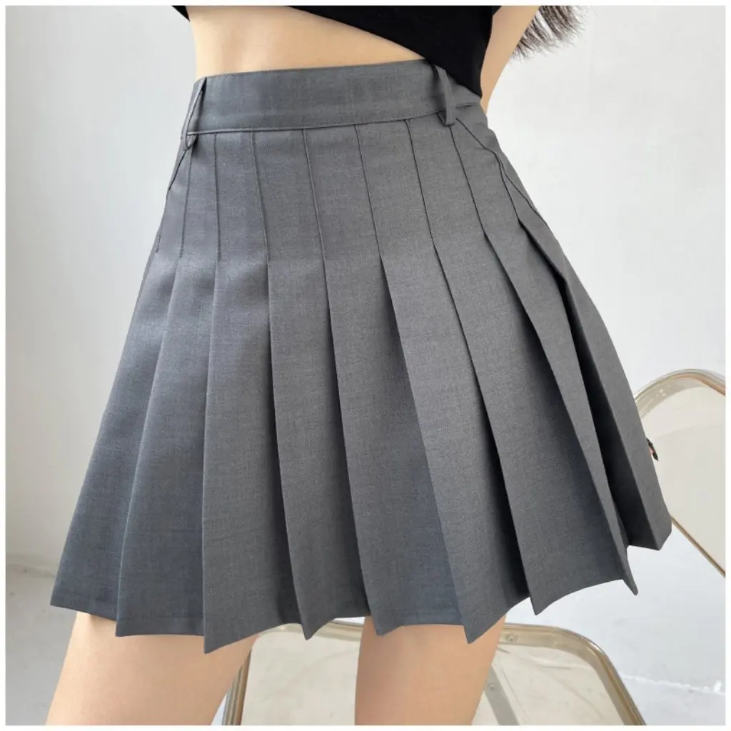 

High Waist Half Pleated Skirt College Style Irregular Fashion Brand Anti-Glare Skirt 6576