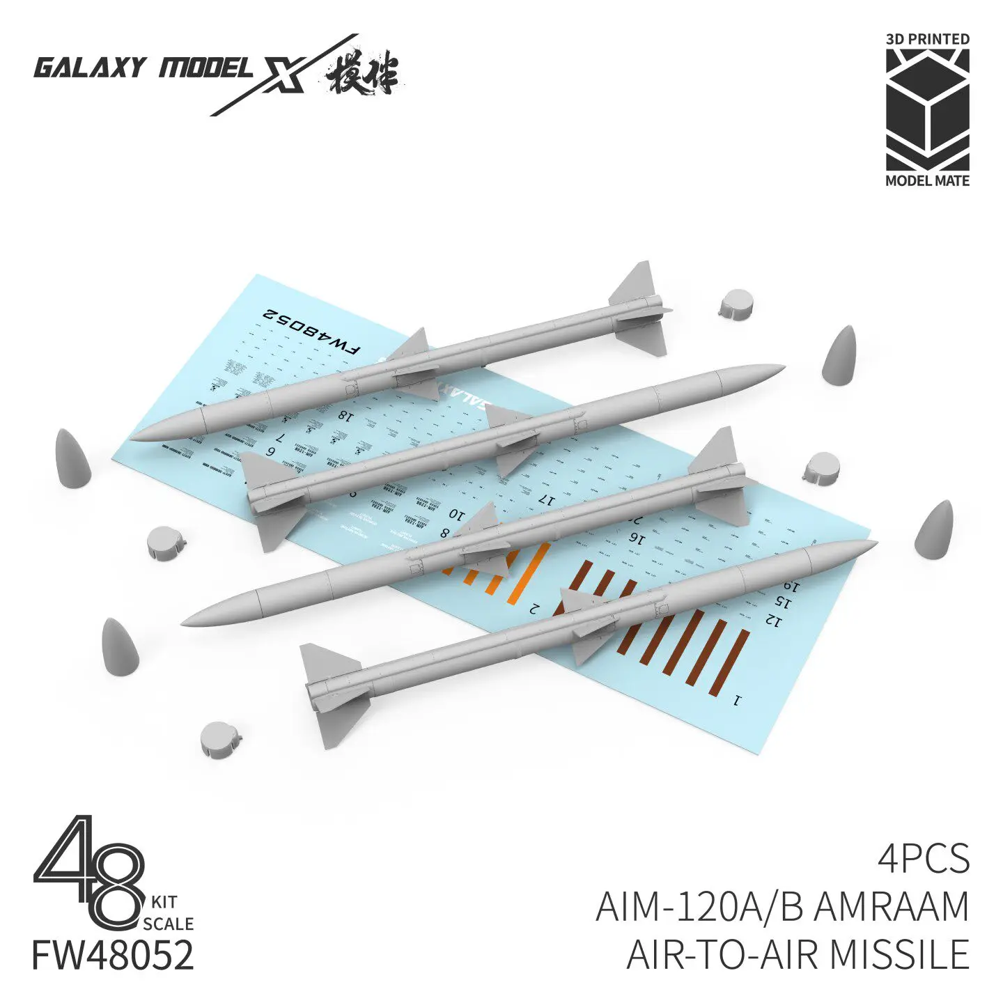 Galaxy 1/48 AIM-120A/B AIM-120C/D AMRAAM Air to Air Missile Set Resin 3D Printed 4PCS for Scale Model Jet Building Upgrade Parts