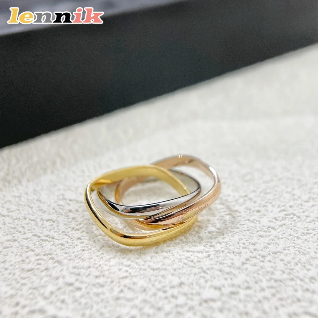 خاتم Lennik Stylish 2025 الجديد المربع 3-Color 3-Ring للسيدات، مليء بمشاعر راقية، اختيار من مجوهرات الأزياء.