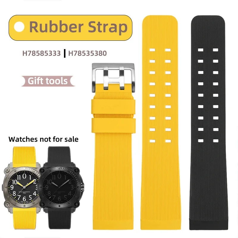 

24mm men's strap for Hamilton khaki navy diving creed H78585333 H78505332/331/330 rubber strap black yellow needle buckle tools