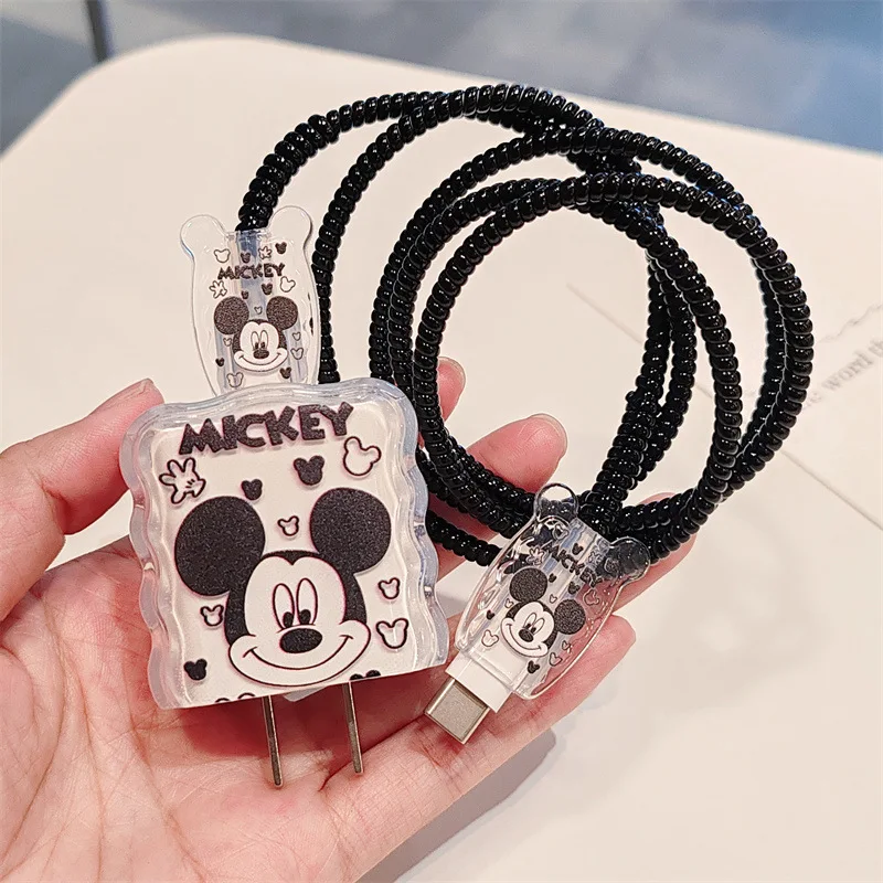 

Disney Mickey Mouse Charger Protective Cover Anime Figures Cartoon Charger Case for Iphone Data Cable Protective Case Toys