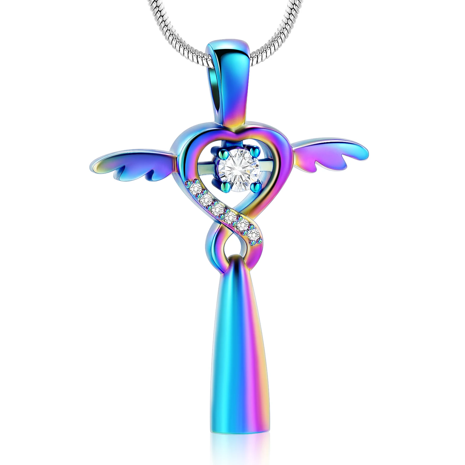 Infinity Wings Cremation Jewelry for Ashes for Women Girl Crystal Cross Keepsake Urn Necklace Cubic Zirconia Memorial Pendant