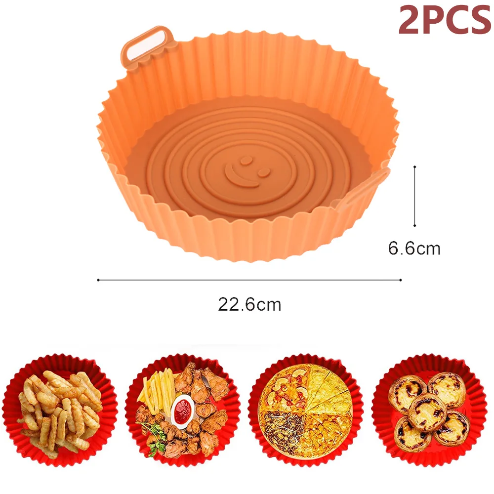 2Pcs Air Fryer Silicone Basket Silicone Mold Airfryer Oven Baking Tray Pizza Fried Chicken Basket Reusable Pan Liner Accessories