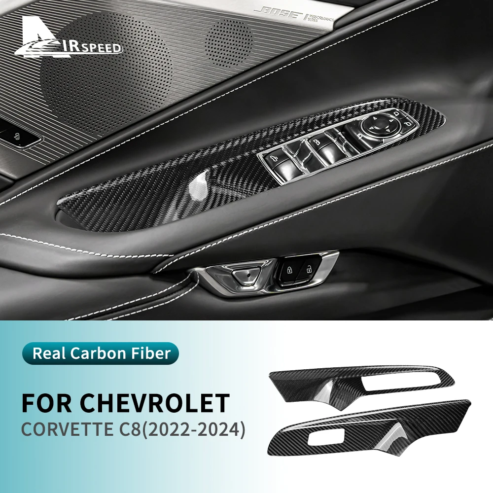 

Real Hard Carbon Fiber Sticker For Chevrolet Corvette C8 2022 2023 2024 Car Window Lift Button Cover Interior Accessories