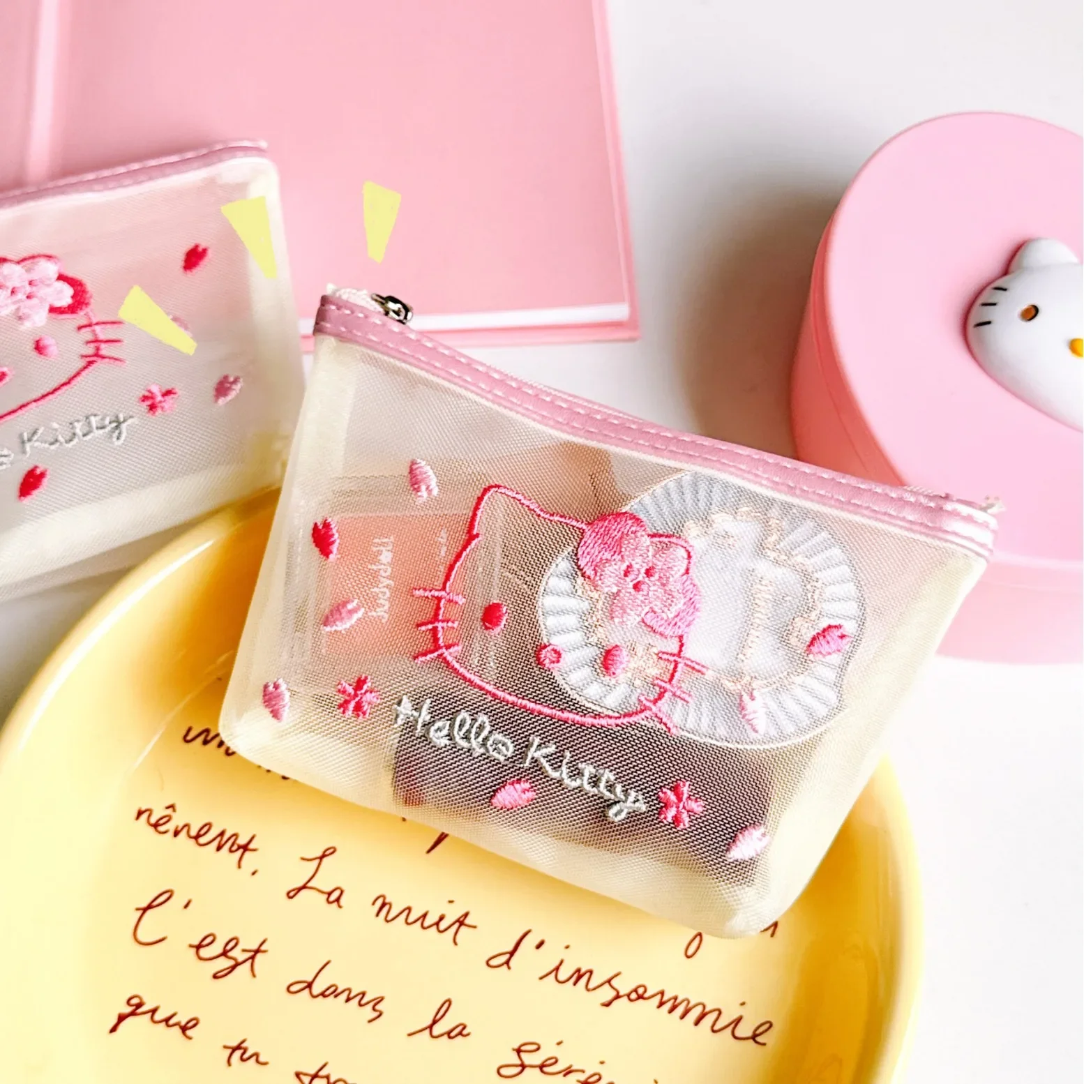 حقيبة تخزين كرتونية من هولو كيتي، حقيبة مكياج صغيرة مطرزة من ساكورا، محفظة نقود معدنية محمولة، هدية لطيفة #4