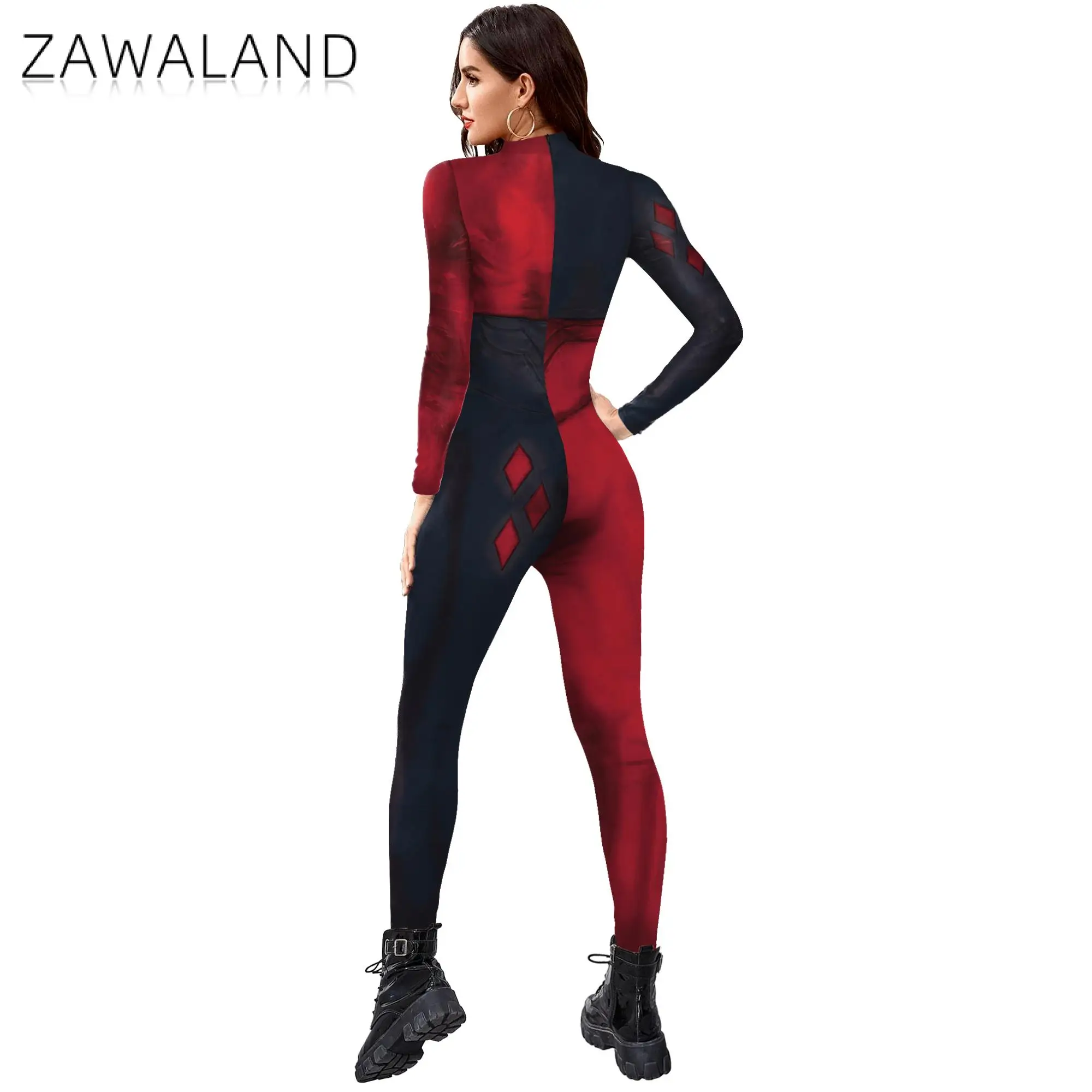 Zawaland-Disfraz de Halloween para adultos, mono geométrico impreso en 3D, disfraz de Cosplay de esqueleto, traje de actuación, traje Zentai muscular