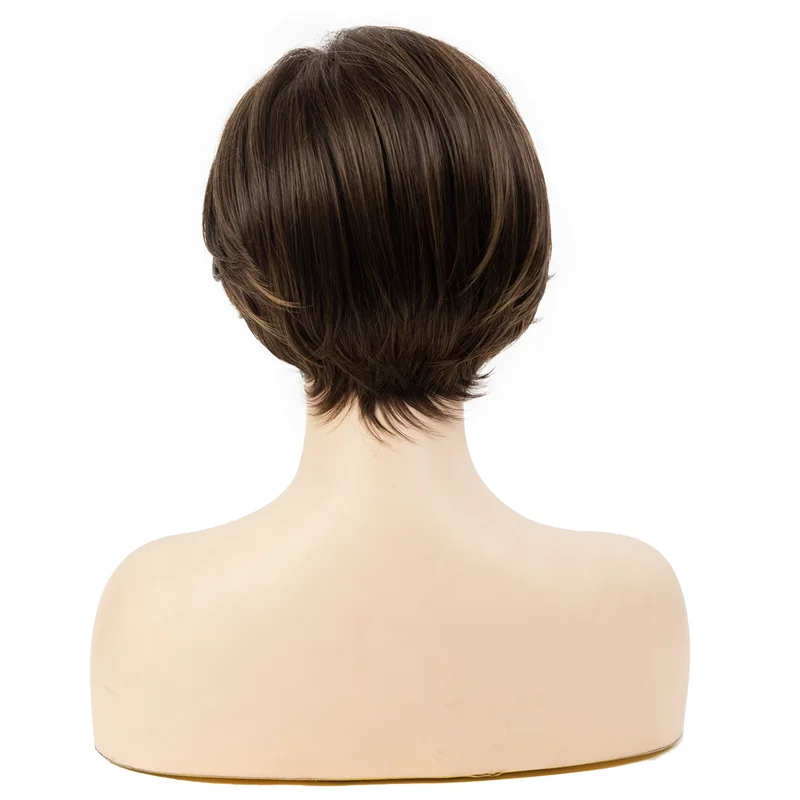 Korte Pixie Cut Synthetische Pruiken Natuurlijk Bruin Haar Pruik Met Zijpony Voor Vrouwen Dagelijks Cosplay Hittebestendig Vrouwelijk Nephaar