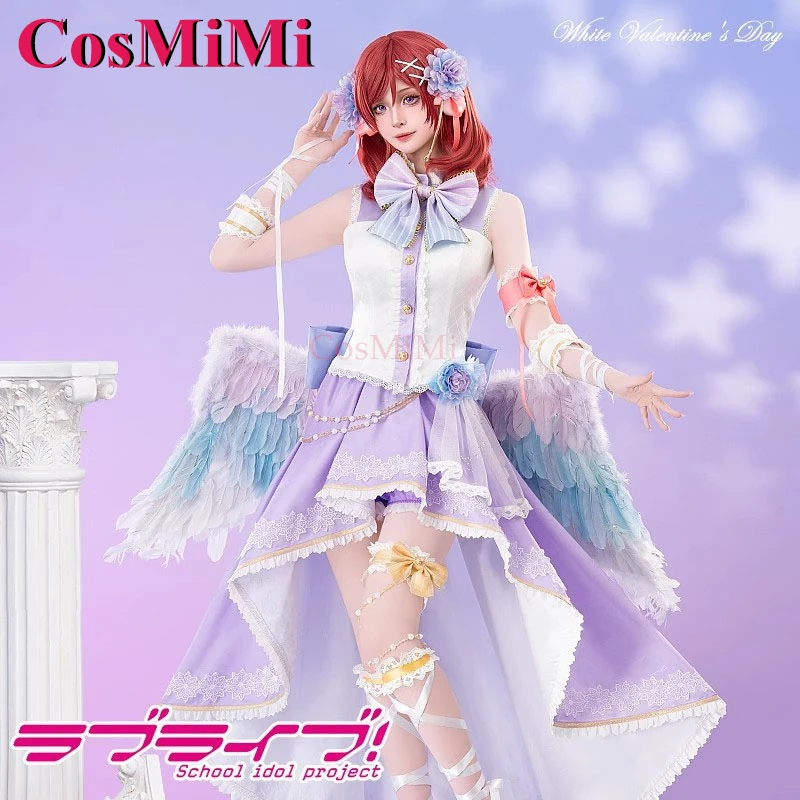 أزياء CosMiMi Anime LoveLive Nishikino Maki التأثيرية فستان أبيض لعيد الحب الملاك الحلو كرنفال ملابس لعب الأدوار