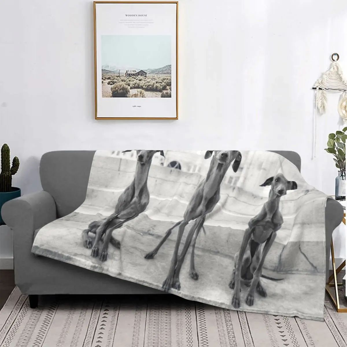 Greyhound Whippet Lurcher Galgo Dog Blanket Flannel Print Portable Warm Throw Blanket for Home Couch Rug Piece