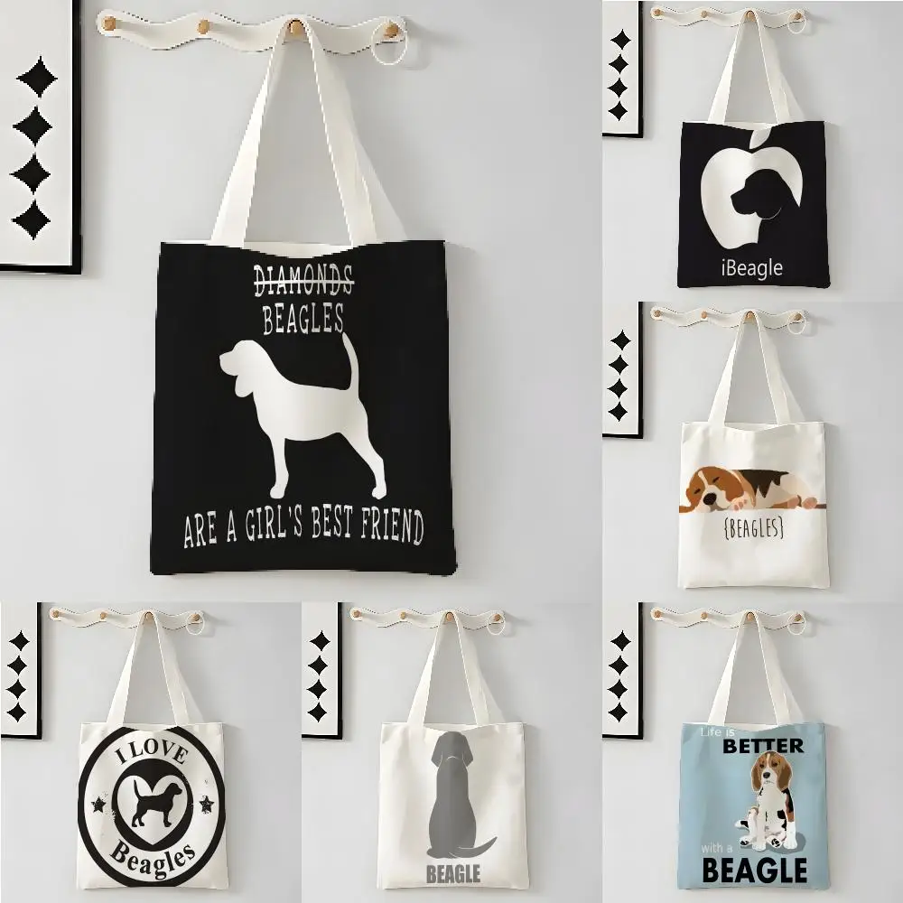 Good Stylish Beagle animal design Storage Bags Casual Portable Shoulder Bag Lightweight Shopping Bag Reusable Linen Bag