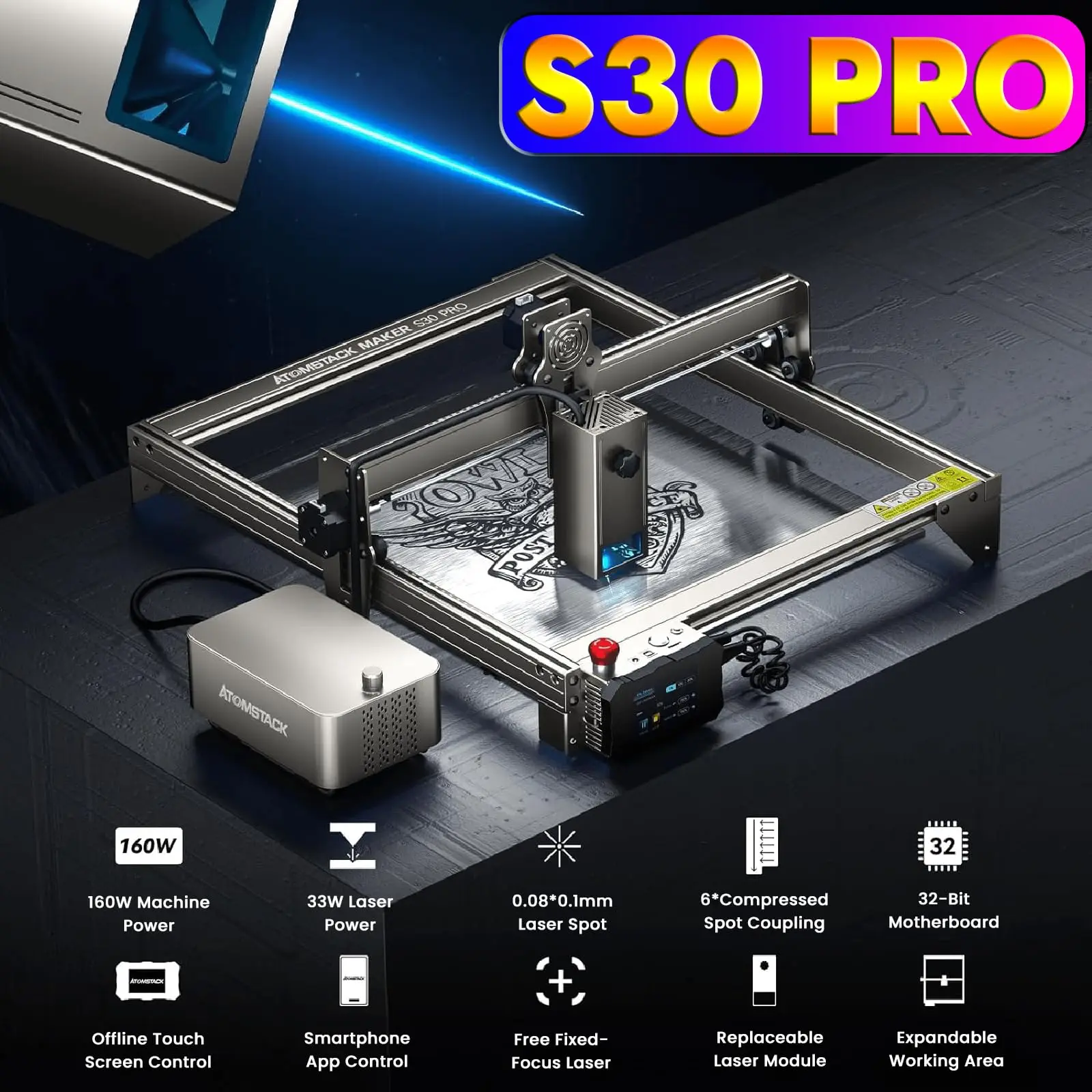 Atomstack X30 A30 S30 PRO 130W Laser Engraving Machine With Air Assist Kits Professional Cutting Marking Carving Gifts For Him