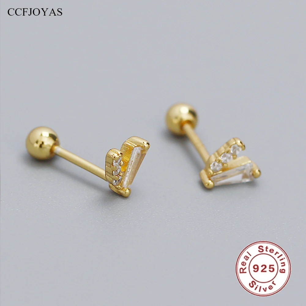 

CCFJOYAS 100% 925 Sterling Silver V-shaped Screw Ear Bone Nails Simple INS Piercing Earrings Personalized Stacked Earrings