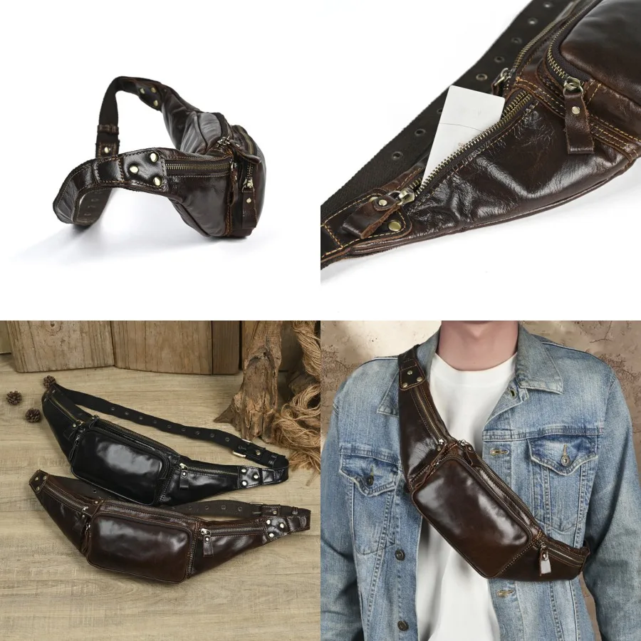 

【Новый стиль】Мужская спортивная поясная сумка из натуральной кожи, многофункциональная нагрудная сумка для мобильного телефона из коровьей кожи, стильная сумка из вощеной кожи.