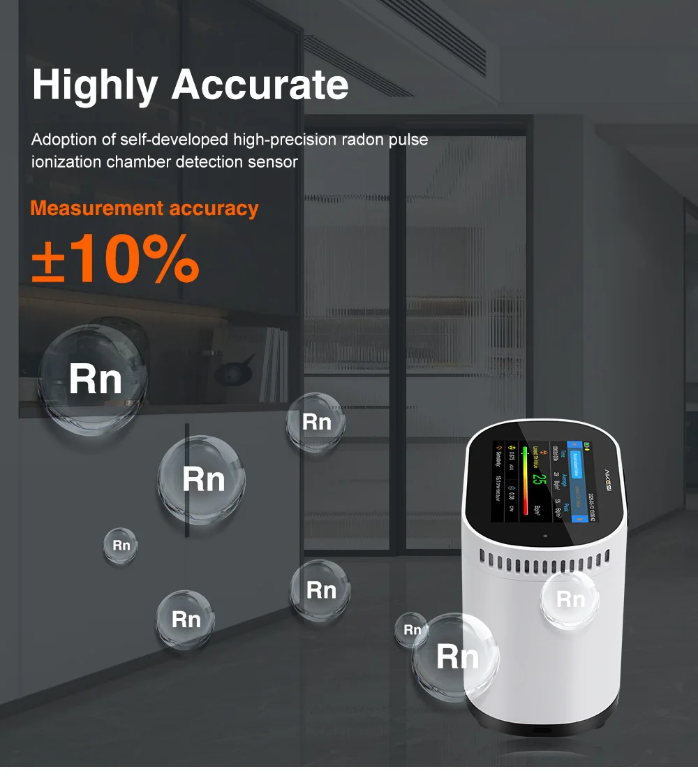 AIKESI RM-70 Rilevatore di radoni Camera di ionizzazione Sensore di allarme agli ioni pulsati Monitor della qualità dell'aria domestica Rilevatori di gas Smart