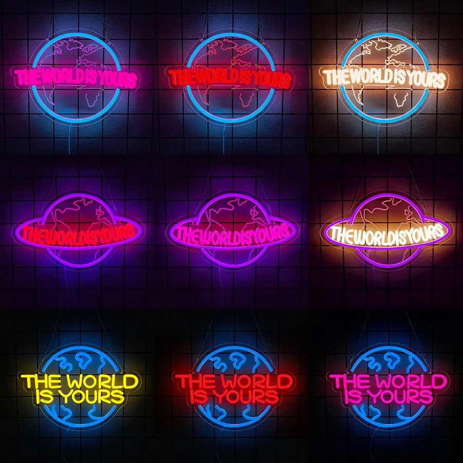 The World Is Yours Neon Sign for Wall Decor,Planet LED Neon Light USB Powered for Bedroom Bar Man Cave Game Room Birthday Gifts