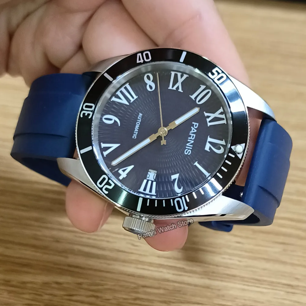 Parnis 41mm Blue Color 21 Jewels Automatic Men Watch Sapphire 10 ATM Water Resistant