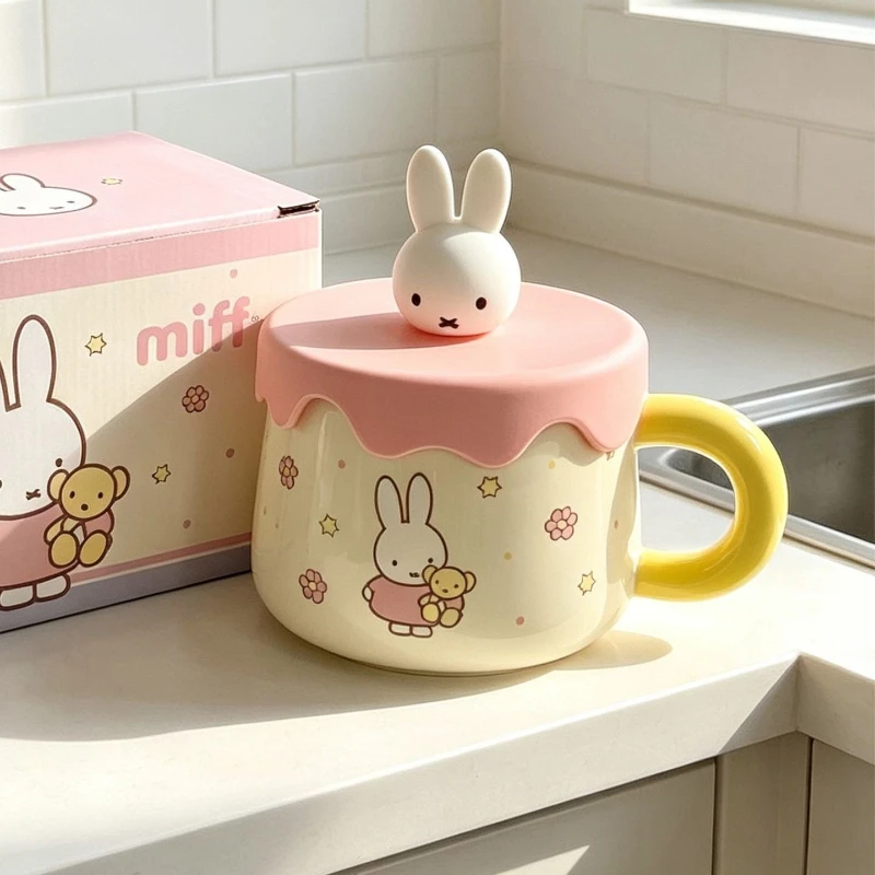 Cartoon Kawaii Miffy New Style Ceramic Mug with Lid Couple Good Looks Send Gifts To Friends Easy To Clean Dustproof Comfortable