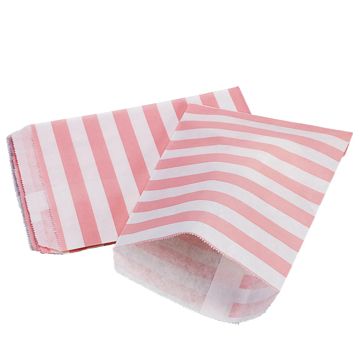 25pcs Party Favor Bags Stripped Treat Food Kraft Paper Sack Pouch Bags (Light Pink) Striped Food Bags