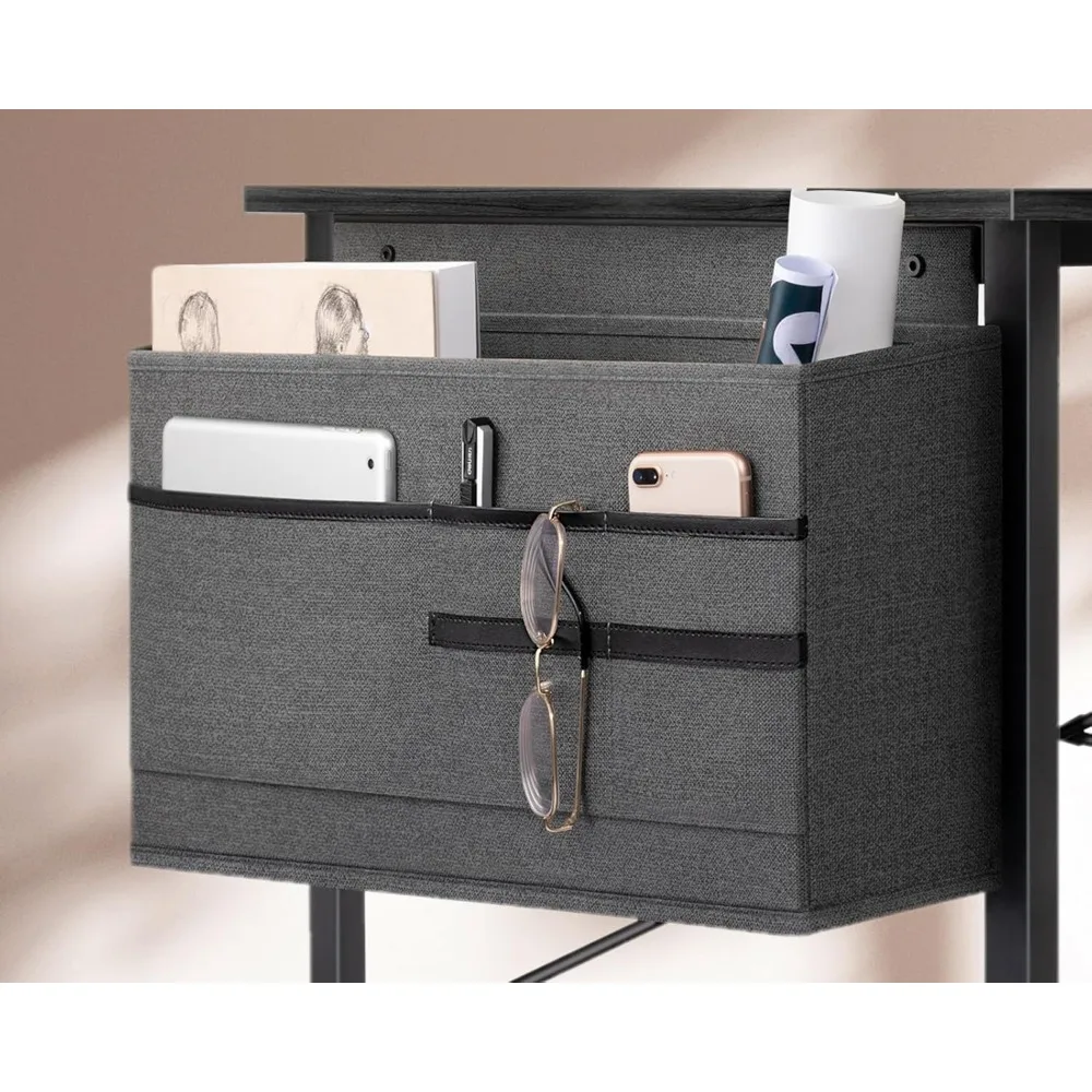 Small Desk with Power Outlets and USB Port Computer Desk for Home Office Gaming Simple Modern Style Writing Desks with Storage