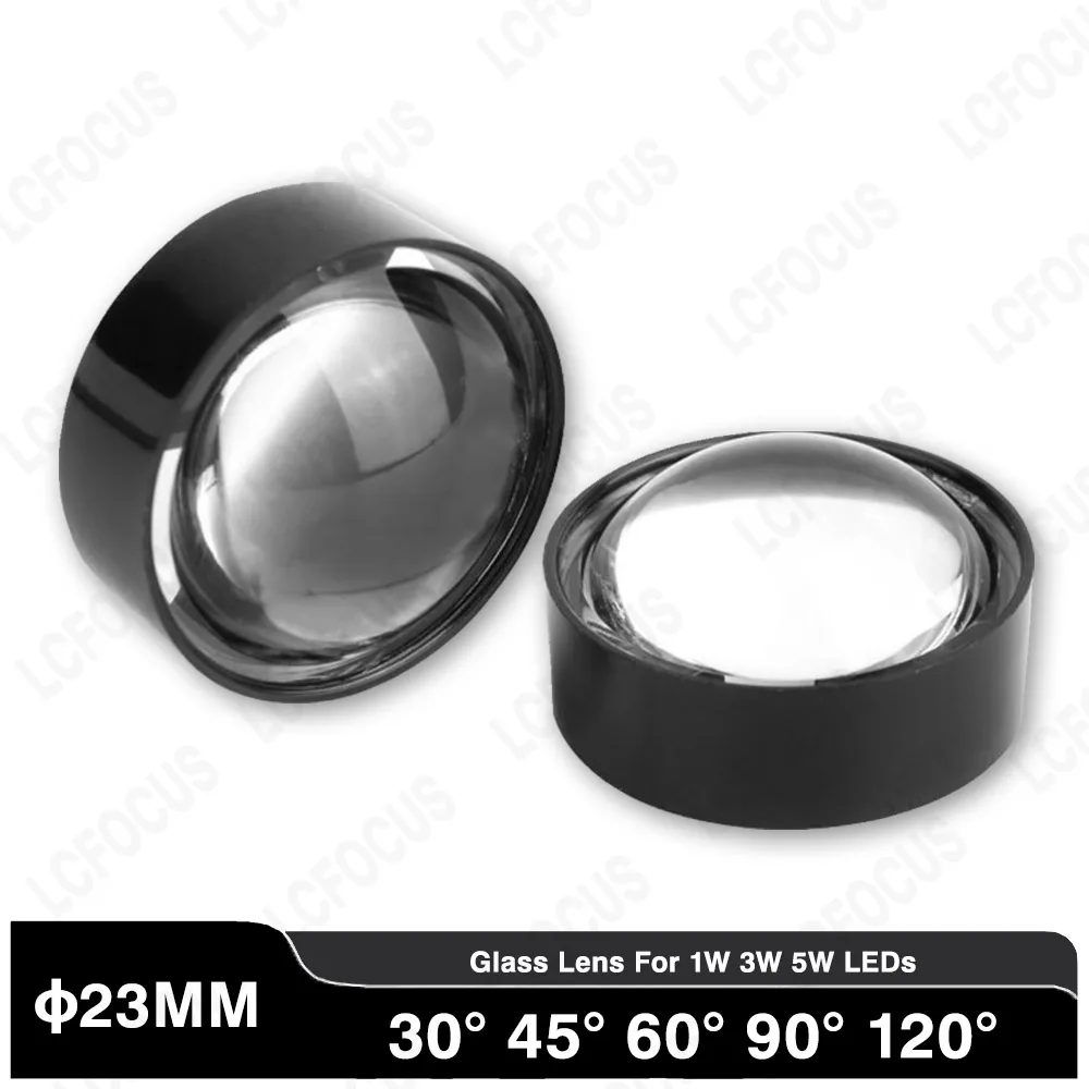

5pcs 45 60 90 120 Degrees LED Glass Lens Reflector Collimator 23mm Lenses with Black White Holder For 1W 3W 5W IR UV LIght Beads