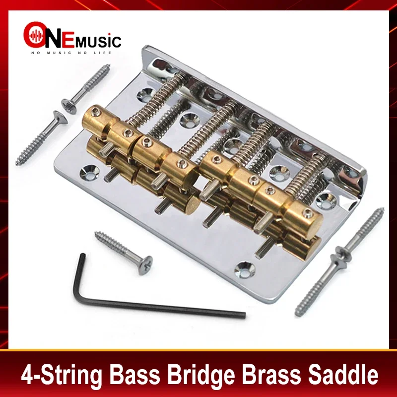 4-String Bass Bridge Brass Saddle String Space 20mm Bass Fixed Bridge Top Loaded Chrome 85.5x48.5mm view 2