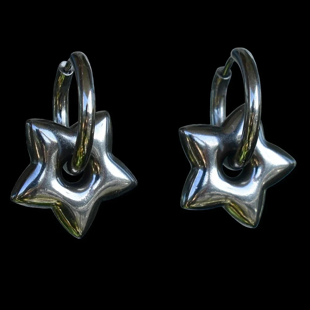 Tarnish Free Stainless Steel Y2K Chunky Star Hoops Hypoallergenic Alt Goth Punk Edgy Earrings for Women Girls Jewelry