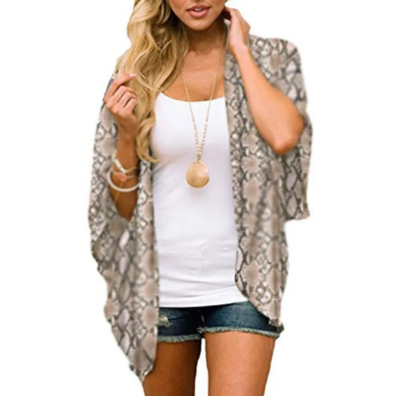 Women's Floral Printed Chiffon Cardigan Tops Short Sleeve Loose Beach Wear Cover Up Blouse Top Female Summer Sunscreen Clothing