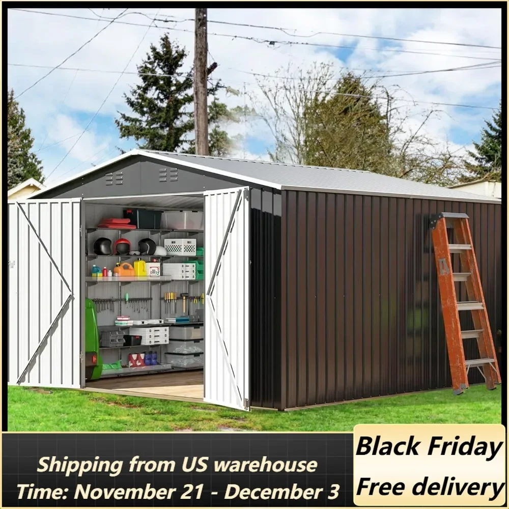 10x10 FT Outdoor Storage Shed,Metal Garden Shed with with Updated Frame Structure,Tool Sheds for Backyard Garden Patio Lawn