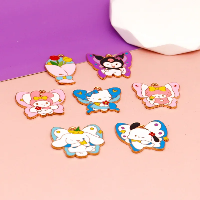 Sanrio Hello Kitty Pendant DIY Accessories Cute Cartoon Creative Butterfly Styling Necklace Pendant Key Chain for kids Gifts