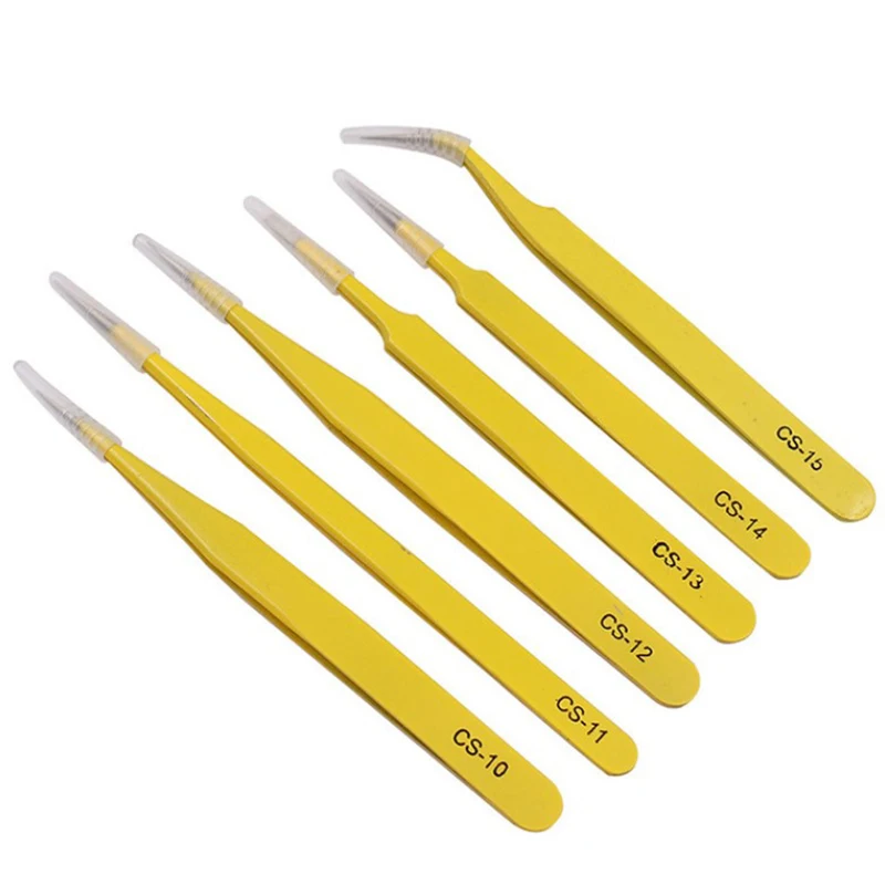 Stainless Steel Tweezer Yellow Anti-Static Antimagnetic Tweezer For Electronics Phone Repairing Tool Eyebrow/Eyelash Tweezer DIY