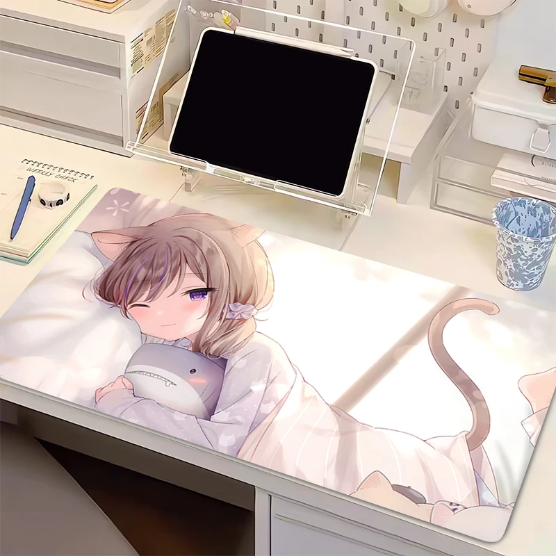 Mouse Pad Gaming Cat Ears Anime Girl Mousepad Rubber Extended Desk Mat Non-slip PC Laptop Gamer Accessories Keyboard Pad Carpet