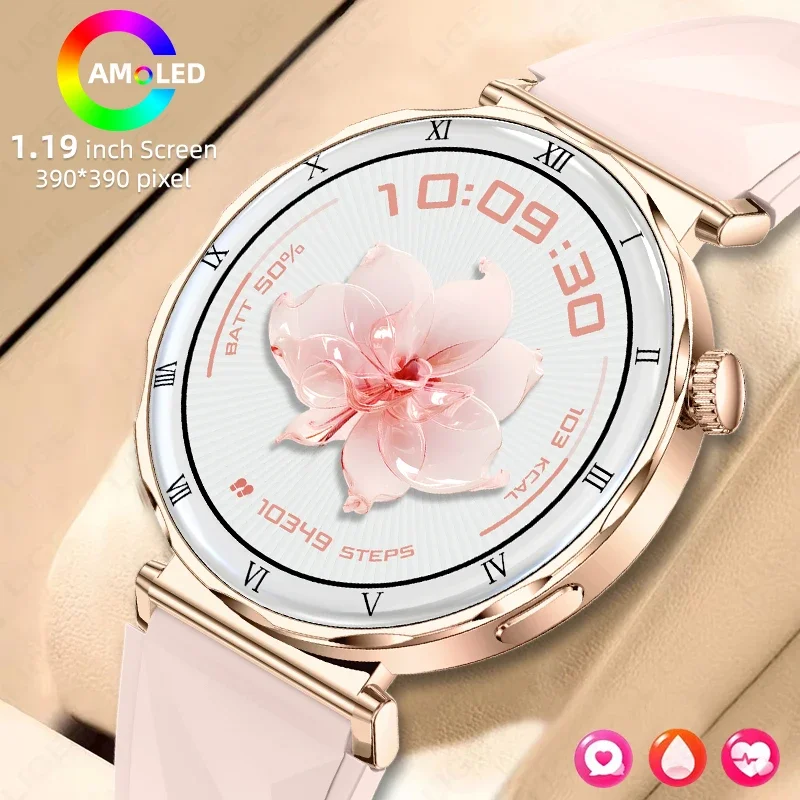 

New 1.19"AMOLED Smart Watch Women Bluetooth Call Custom Dials Watches Heart Rate Monitor Sport Smartwatch Ladies For Android iOS